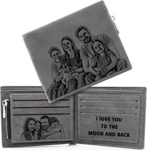 Amlion Personalized Wallets for Men,Custom Engraved Mens Photo Picture Wallet for Father,Husband,Son Boyfriend Gifts