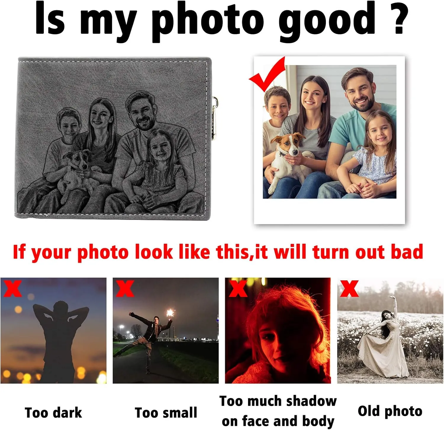 Amlion Personalized Wallets for Men,Custom Engraved Mens Photo Picture Wallet for Father,Husband,Son Boyfriend Gifts