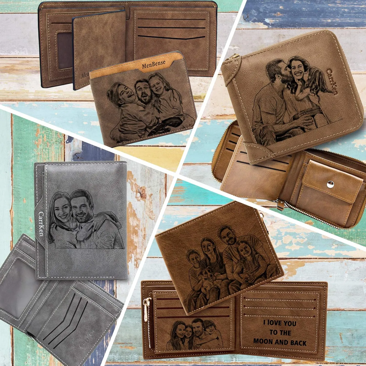 Amlion Personalized Wallets for Men,Custom Engraved Mens Photo Picture Wallet for Father,Husband,Son Boyfriend Gifts