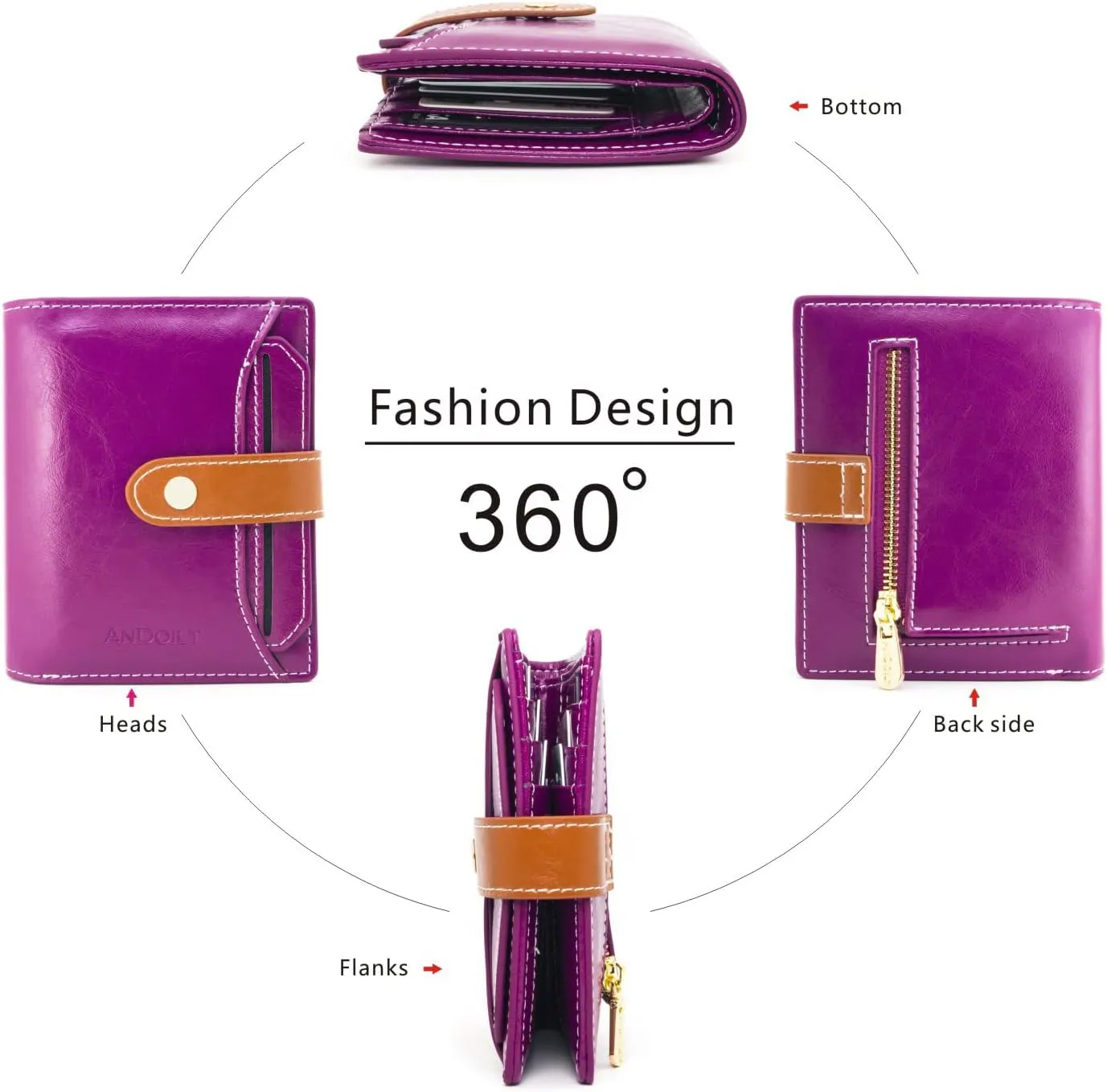 ANDOILT Wallets for Women Genuine Leather Small Bifold Wallet RFID Blocking Card Case Purse with ID Window Coin Pocket