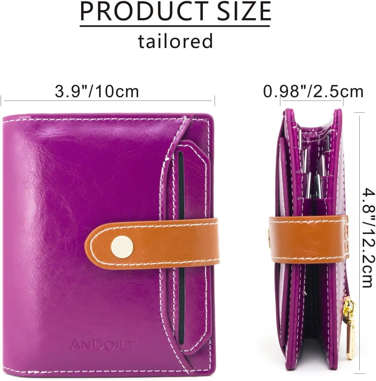 ANDOILT Wallets for Women Genuine Leather Small Bifold Wallet RFID Blocking Card Case Purse with ID Window Coin Pocket
