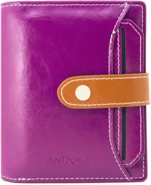 ANDOILT Wallets for Women Genuine Leather Small Bifold Wallet RFID Blocking Card Case Purse with ID Window Coin Pocket