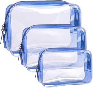Angoily Large Capacity PVC Toiletry Bag Set Top Open Travel Makeup Pouch for Men Women Waterproof Portable Storage Bag for Cosmetics Airport Approved Easy, Blue, 23x16x7.5cm