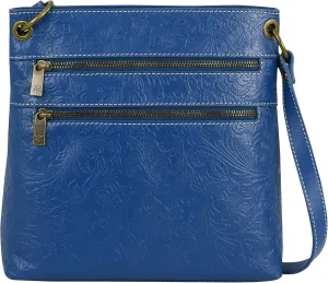 Anna by Anuschka Heritage Collection Women's Genuine Leather Medium Crossbody - Floral Embossed Royal Blue
