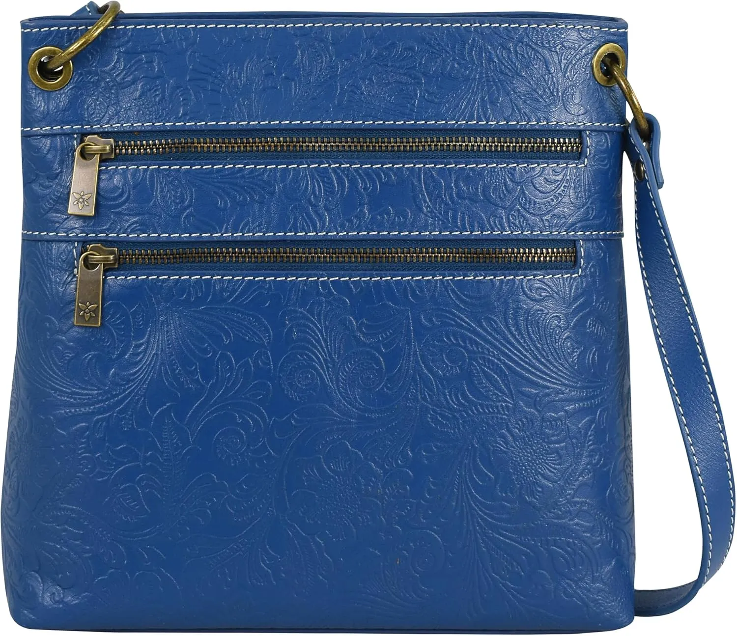 Anna by Anuschka Heritage Collection Women's Genuine Leather Medium Crossbody - Floral Embossed Royal Blue