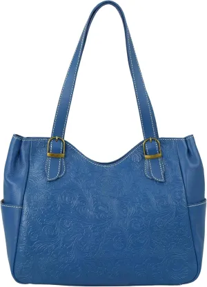 Anna by Anuschka Heritage Collection Women's Genuine Leather Shoulder Bag - Floral Embossed Royal Blue