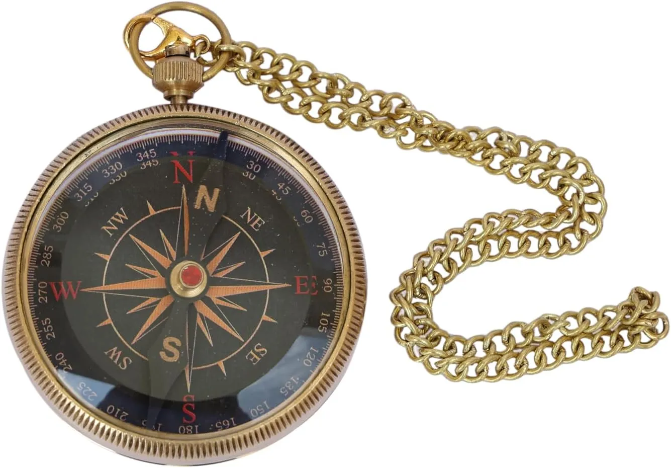 Antique Brass Compass with Chain, Directional Navigation Tool for Tracking & Navigating –Engraved with “Trust in The Lord”-with Leather Case for Children and Adults.