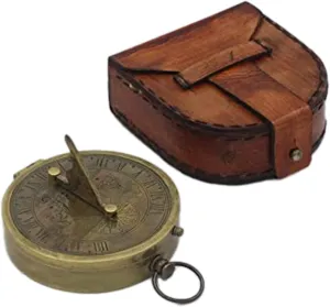 Antique Nautical Engraved Brass Golden Compass with Brown Leather Case Directional Maritime Navigational Pocket Compass Tool for Hiking Trekking Travelling & Camping by DOLLOND LONDONE1920