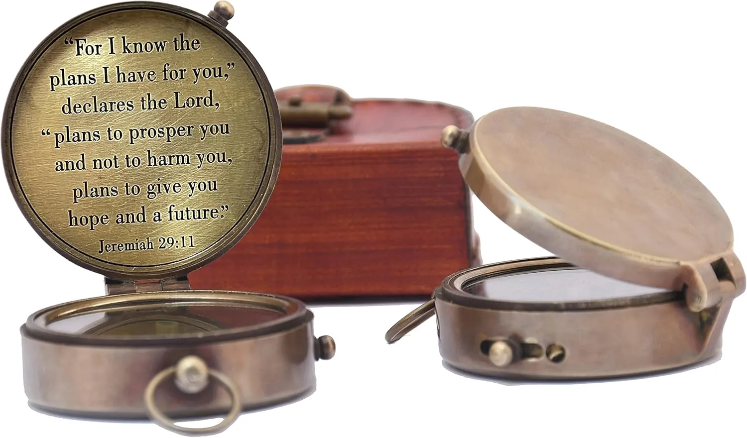 Antique Nautical Vintage Directional Magnetic Compass with Famous Scripture Quote Engraved Baptism Gifts with Leather Case for Loved Ones, Son, Father, Fiancé.