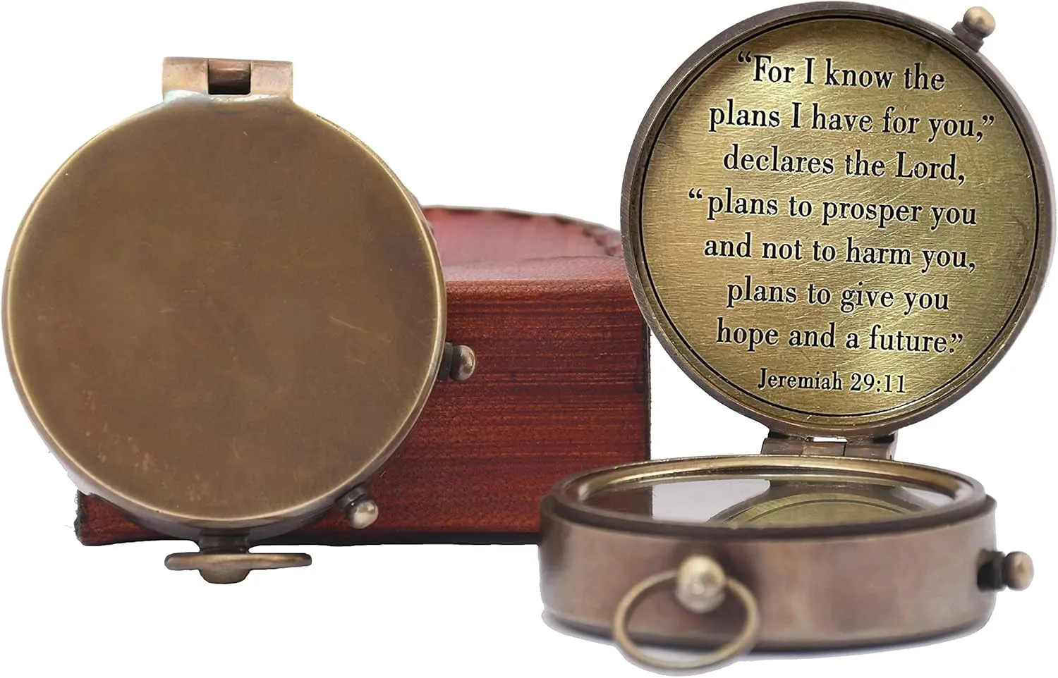Antique Nautical Vintage Directional Magnetic Compass with Famous Scripture Quote Engraved Baptism Gifts with Leather Case for Loved Ones, Son, Father, Fiancé.