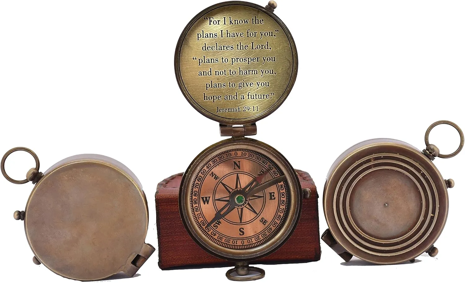 Antique Nautical Vintage Directional Magnetic Compass with Famous Scripture Quote Engraved Baptism Gifts with Leather Case for Loved Ones, Son, Father, Fiancé.