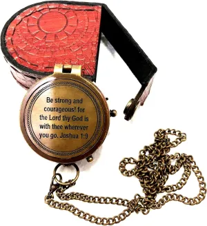 Antique Nautical Vintage Directional Magnetic Compass with Famous Scripture Quote Engraved Baptism Gifts with Leather Case