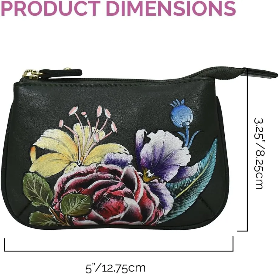 Anuschka Women’s Hand-Painted Genuine Leather Medium Zip Pouch - Coin and Key Pouch - Zippered, 2 Key Fobs