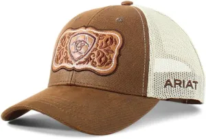 ARIAT Women's Trucker Cap with Leather Floral Patch and Snapback Closure