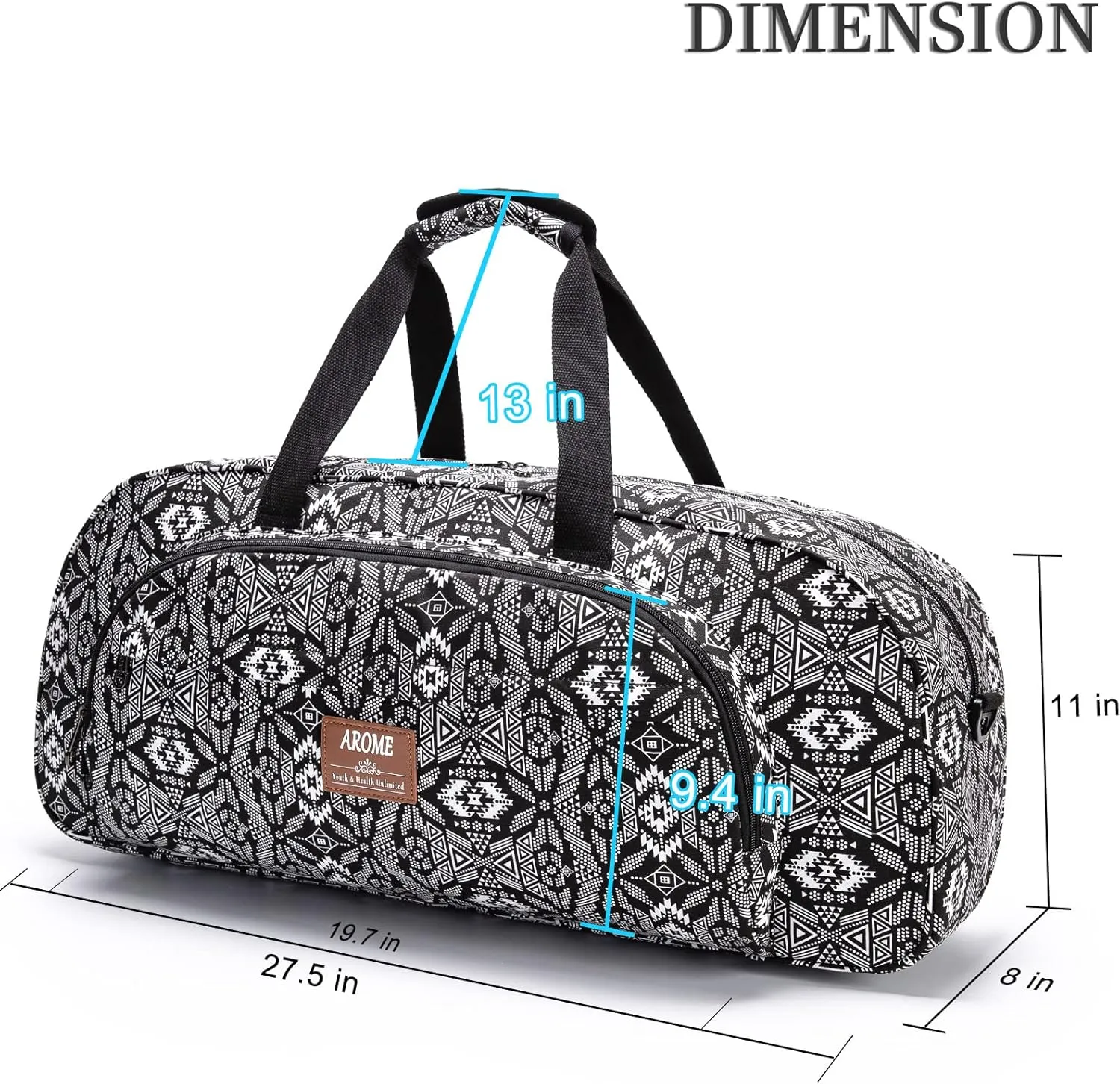 AROME Yoga Mat Bag for Women Men, Large Canvas Yoga Bag for 1/4" 1/3" 2/5" 1/2" Extra Thick Exercise Yoga Mat Gym Tote Sports Duffle Bag Carrying Bags with Wet Pocket & Shoulder Strap & Mat Strap