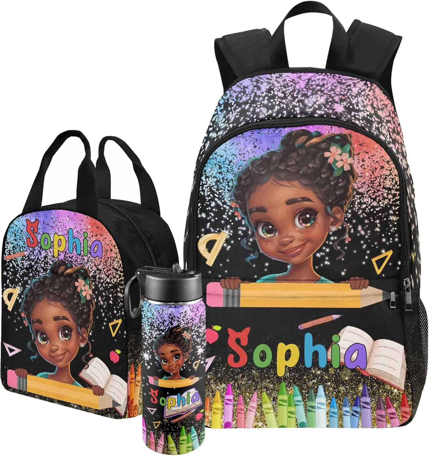 Artsadd Custom Kids Backpack with Lunch Box Set, Personalized Name School Bags Bookbag Lunch Bag for Boys Girls (Design 04)