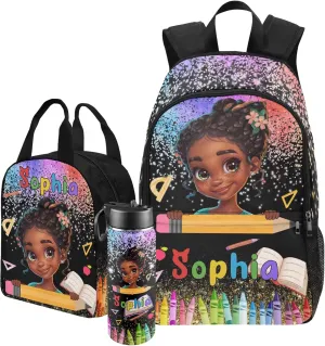 Artsadd Custom Kids Backpack with Lunch Box Set, Personalized Name School Bags Bookbag Lunch Bag for Boys Girls (Design 04)