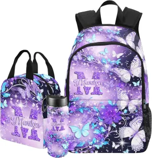 Artsadd Custom Kids Backpack with Lunch Box Set, Personalized Name School Bags Bookbag Lunch Bag for Boys Girls(Design 27)