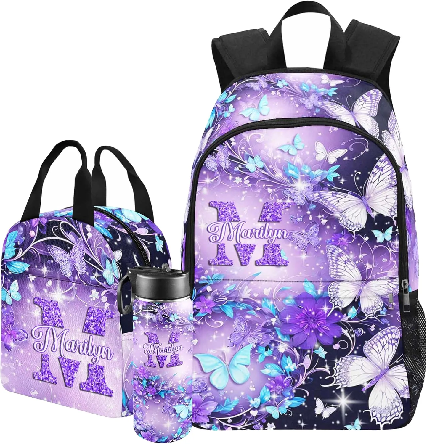 Artsadd Custom Kids Backpack with Lunch Box Set, Personalized Name School Bags Bookbag Lunch Bag for Boys Girls(Design 27)