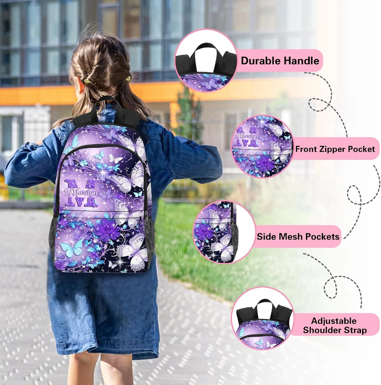 Artsadd Custom Kids Backpack with Lunch Box Set, Personalized Name School Bags Bookbag Lunch Bag for Boys Girls(Design 27)