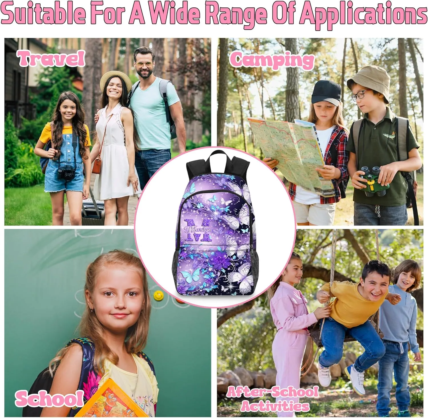 Artsadd Custom Kids Backpack with Lunch Box Set, Personalized Name School Bags Bookbag Lunch Bag for Boys Girls(Design 27)