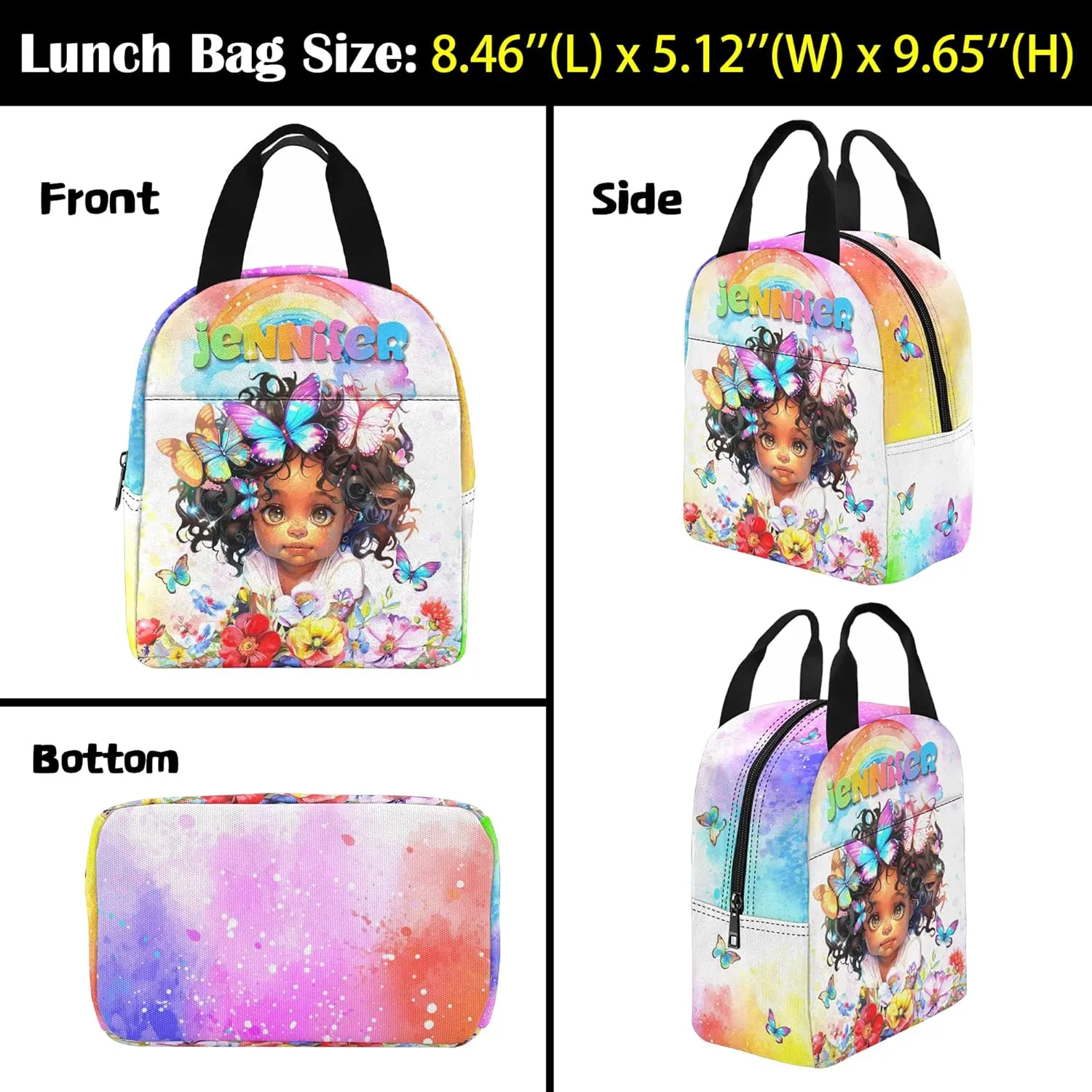 Artsadd Custom Kids Backpack with Lunch Box Set, Personalized Name School Bags Bookbag Lunch Bag for Boys Girls(Design 35)