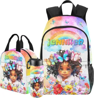 Artsadd Custom Kids Backpack with Lunch Box Set, Personalized Name School Bags Bookbag Lunch Bag for Boys Girls(Design 35)