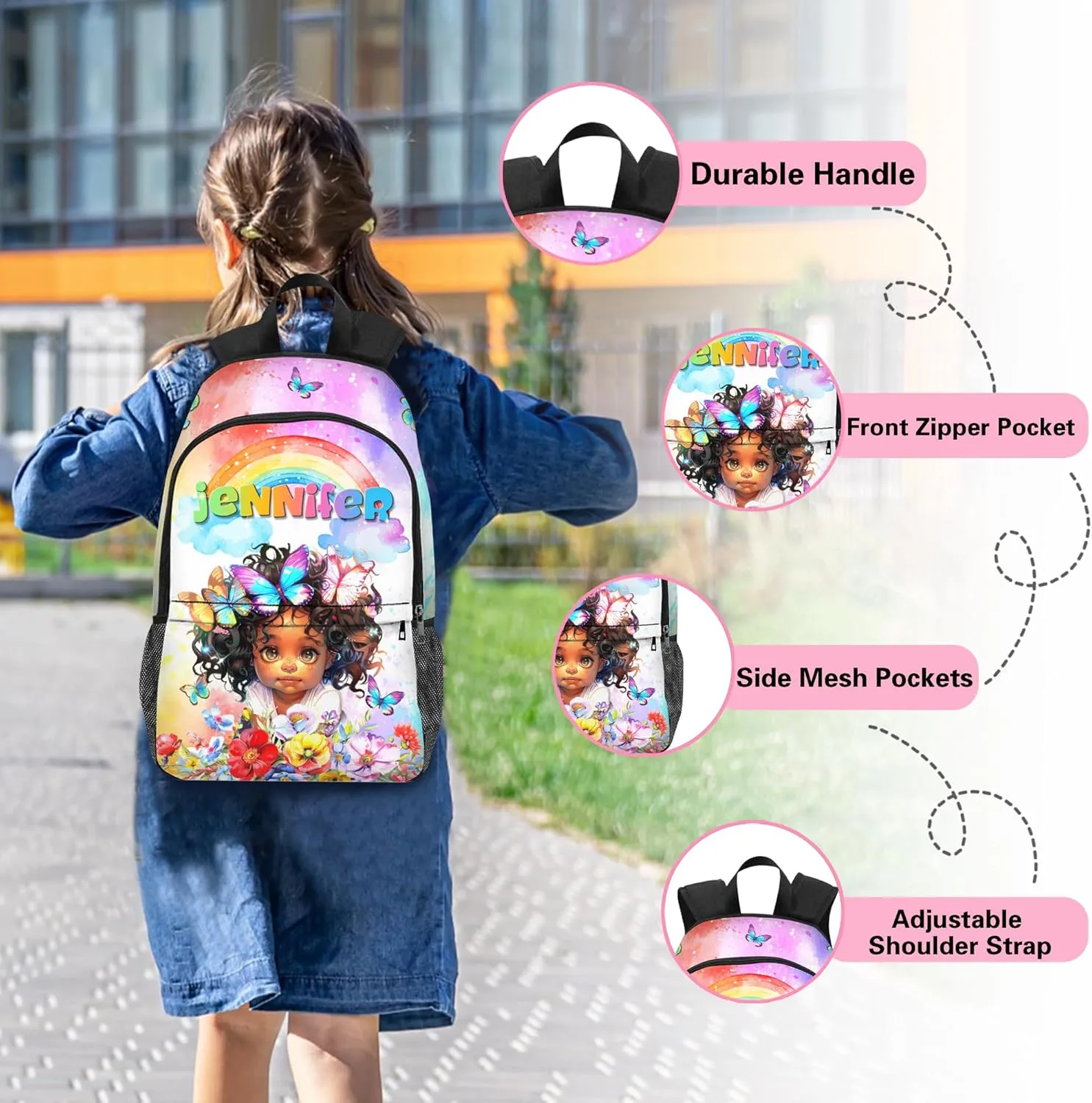 Artsadd Custom Kids Backpack with Lunch Box Set, Personalized Name School Bags Bookbag Lunch Bag for Boys Girls(Design 35)