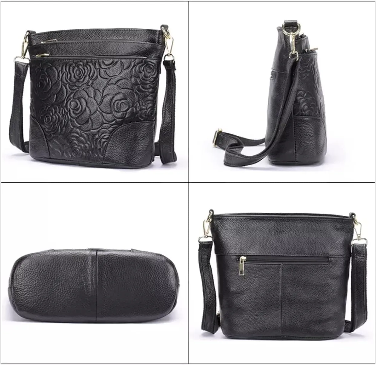 Aslana Floral-Embossed Genuine Leather Shoulder Crossbody Bag Handbag for Women