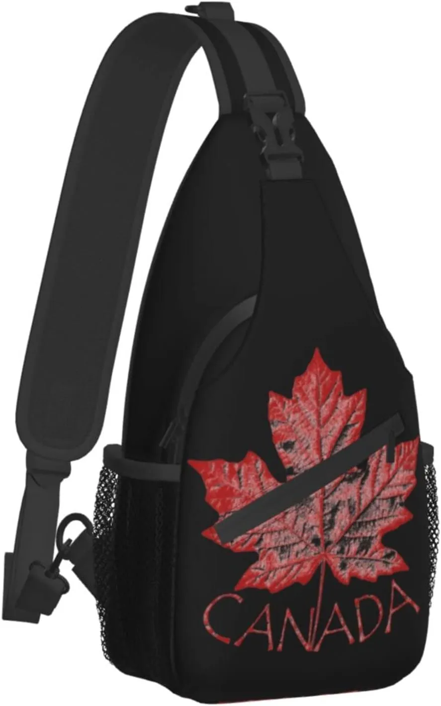 ASYG Canada Sling Bag Canada Flag Crossbody Chest Daypack Casual Backpack Maple Leaf Shoulder Bag For Travel Picnic