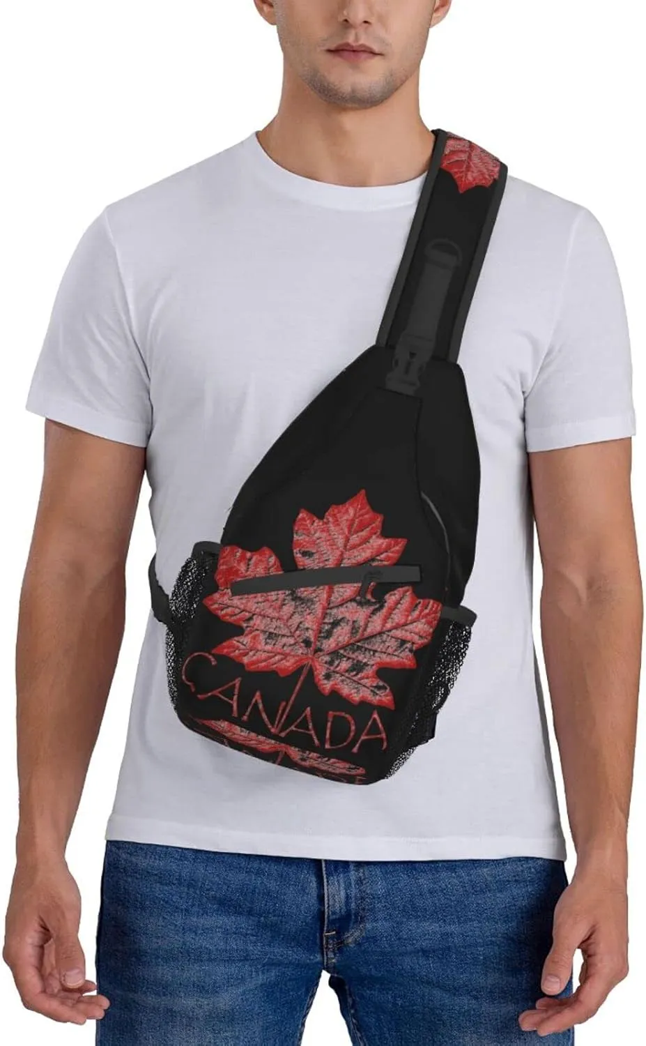 ASYG Canada Sling Bag Canada Flag Crossbody Chest Daypack Casual Backpack Maple Leaf Shoulder Bag For Travel Picnic