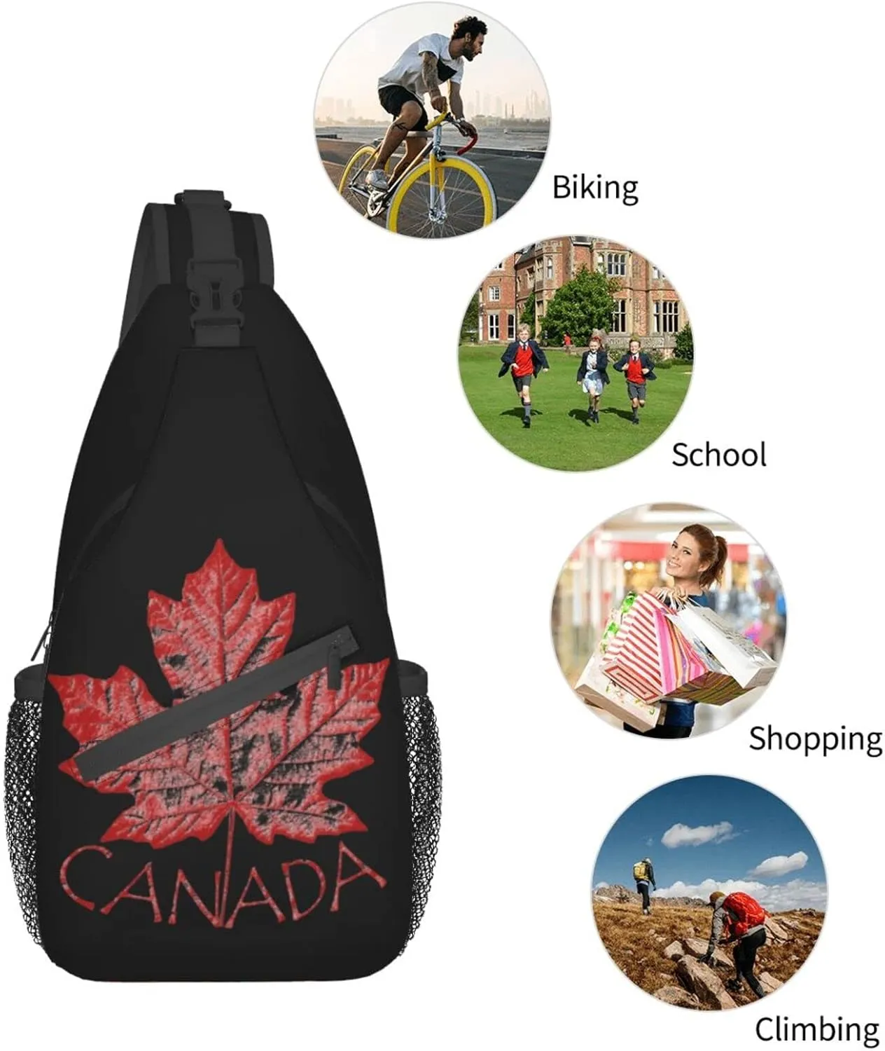 ASYG Canada Sling Bag Canada Flag Crossbody Chest Daypack Casual Backpack Maple Leaf Shoulder Bag For Travel Picnic