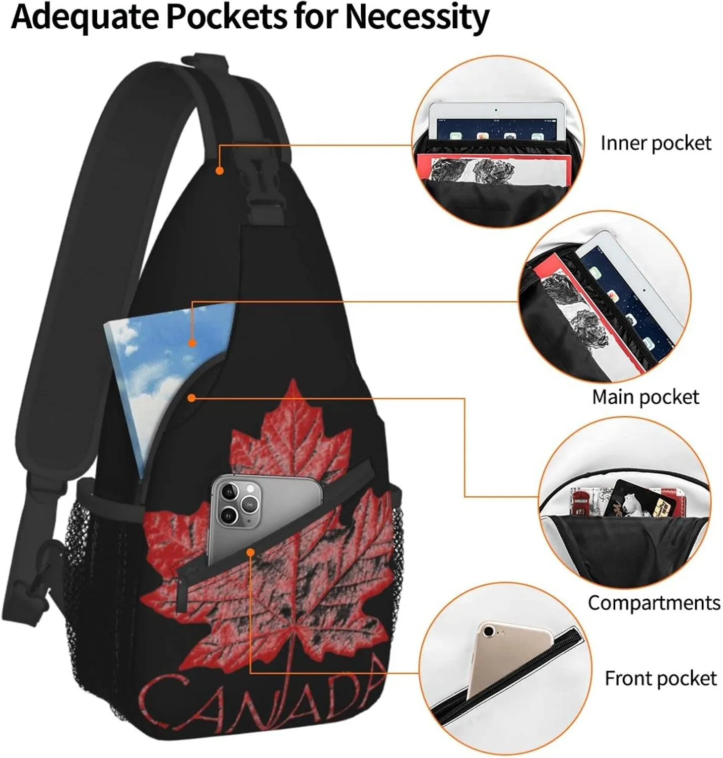 ASYG Canada Sling Bag Canada Flag Crossbody Chest Daypack Casual Backpack Maple Leaf Shoulder Bag For Travel Picnic