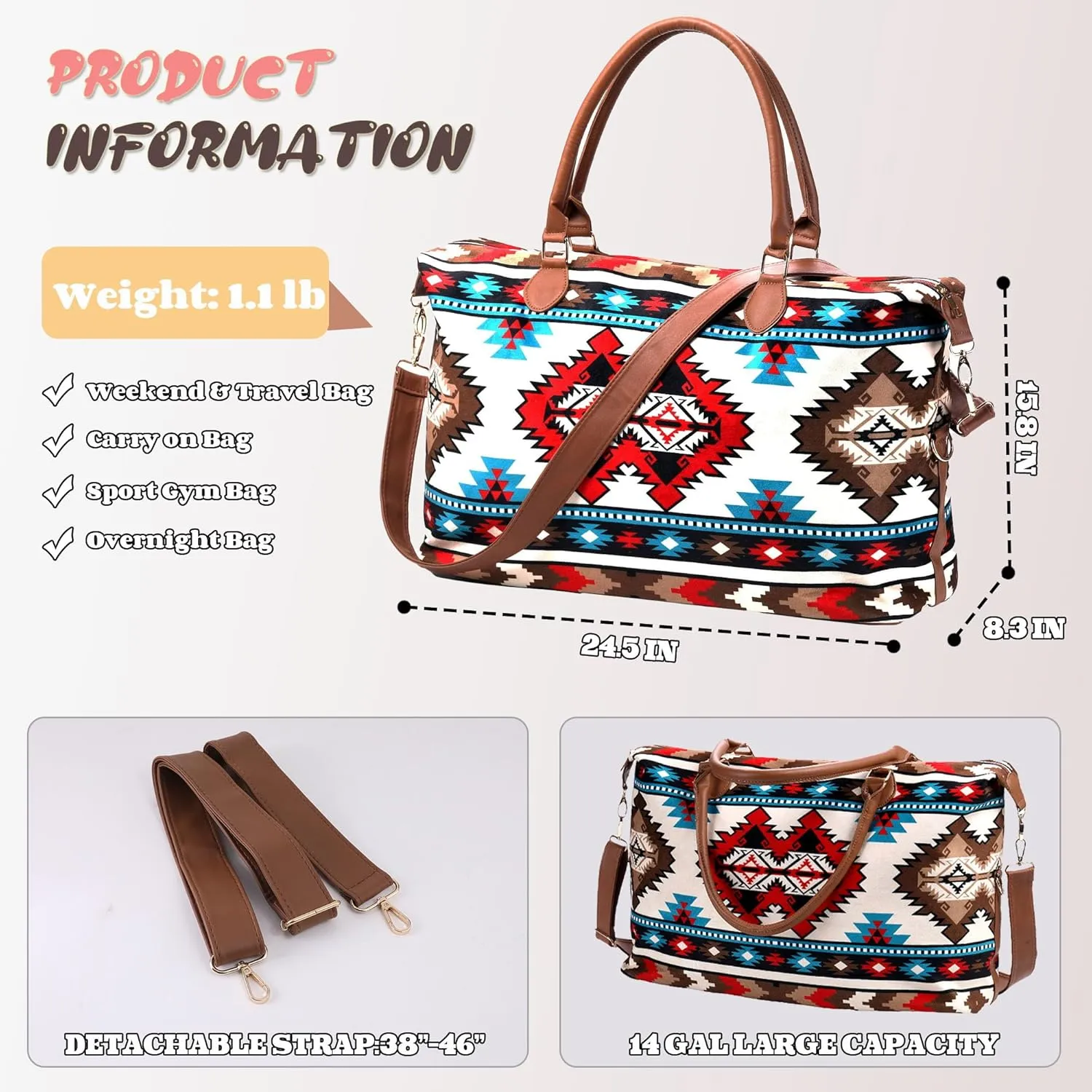 Atzec Print Duffle Bag Extra Large, Stylish Weekender Bags for Travel, Atzec Pattern Overnight Bag With Shoulder Strap Extra Large, Lightweight Western Gifts Foldable for Women