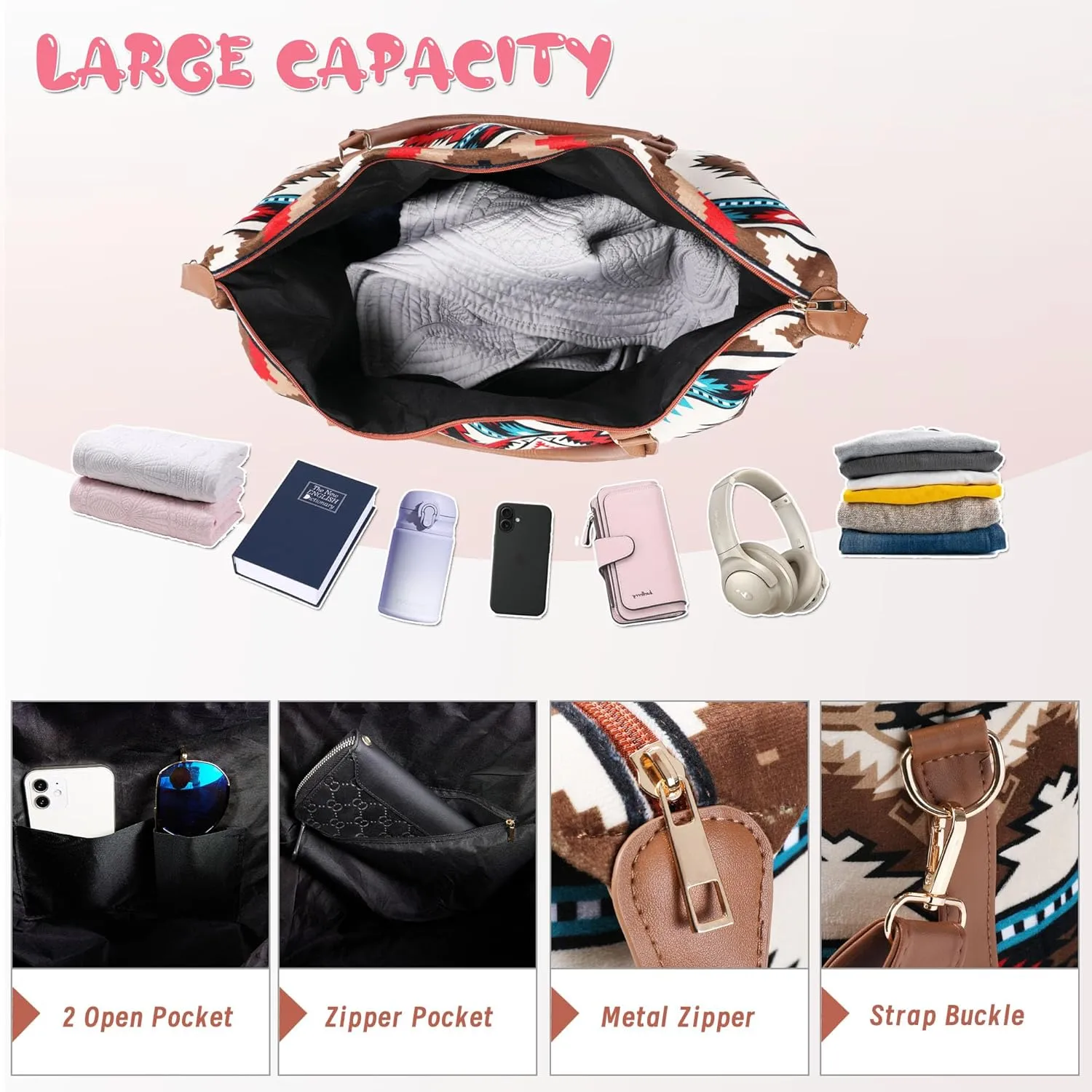 Atzec Print Duffle Bag Extra Large, Stylish Weekender Bags for Travel, Atzec Pattern Overnight Bag With Shoulder Strap Extra Large, Lightweight Western Gifts Foldable for Women