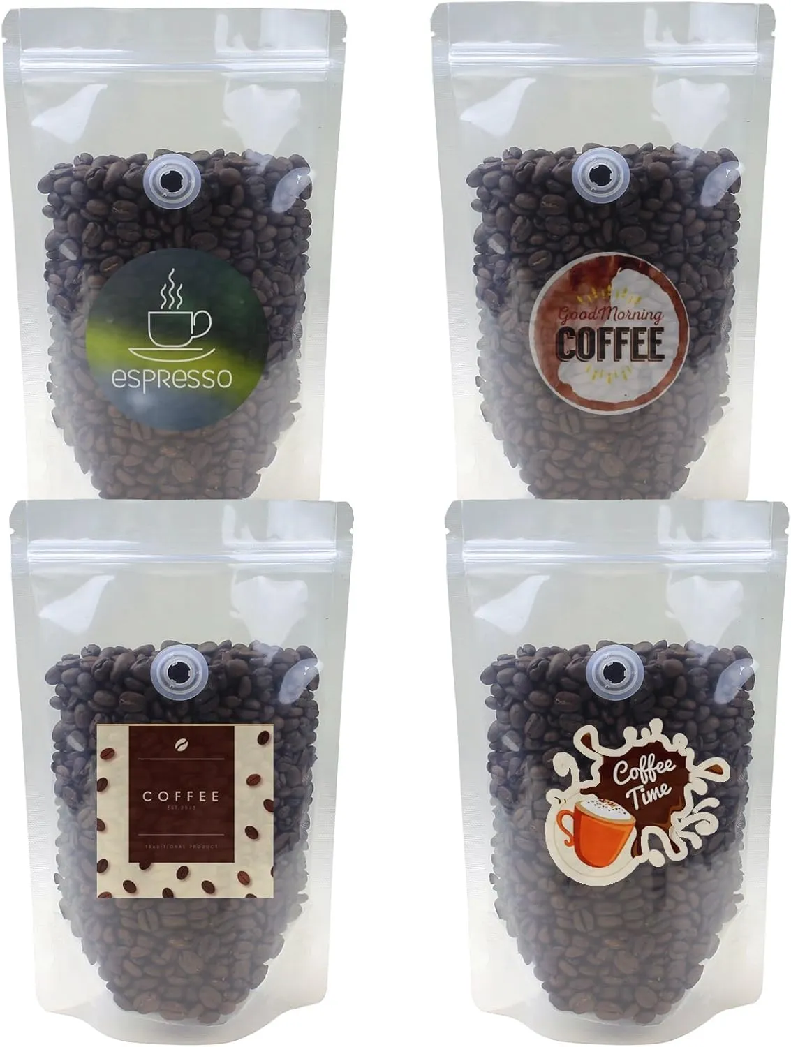 AwePackage 8 oz Clear Stand up Zipper Pouch Coffee Bag with Valve (20, 8 oz)