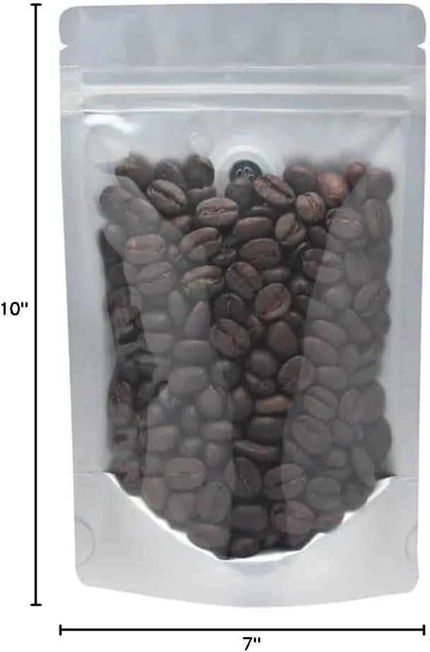 AwePackage Silver Stand Up Zipper Pouch Coffee Bag with Valve and Clear Front for Display (50, 16 oz)