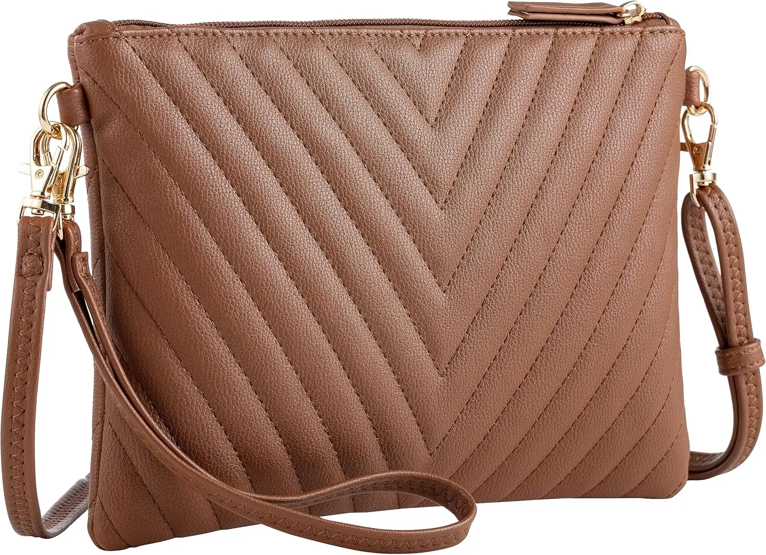 B BRENTANO Chevron Embroidered Crossbody Clutch Bag Pouch with Removable Wristlet & Adjustable Shoulder Strap