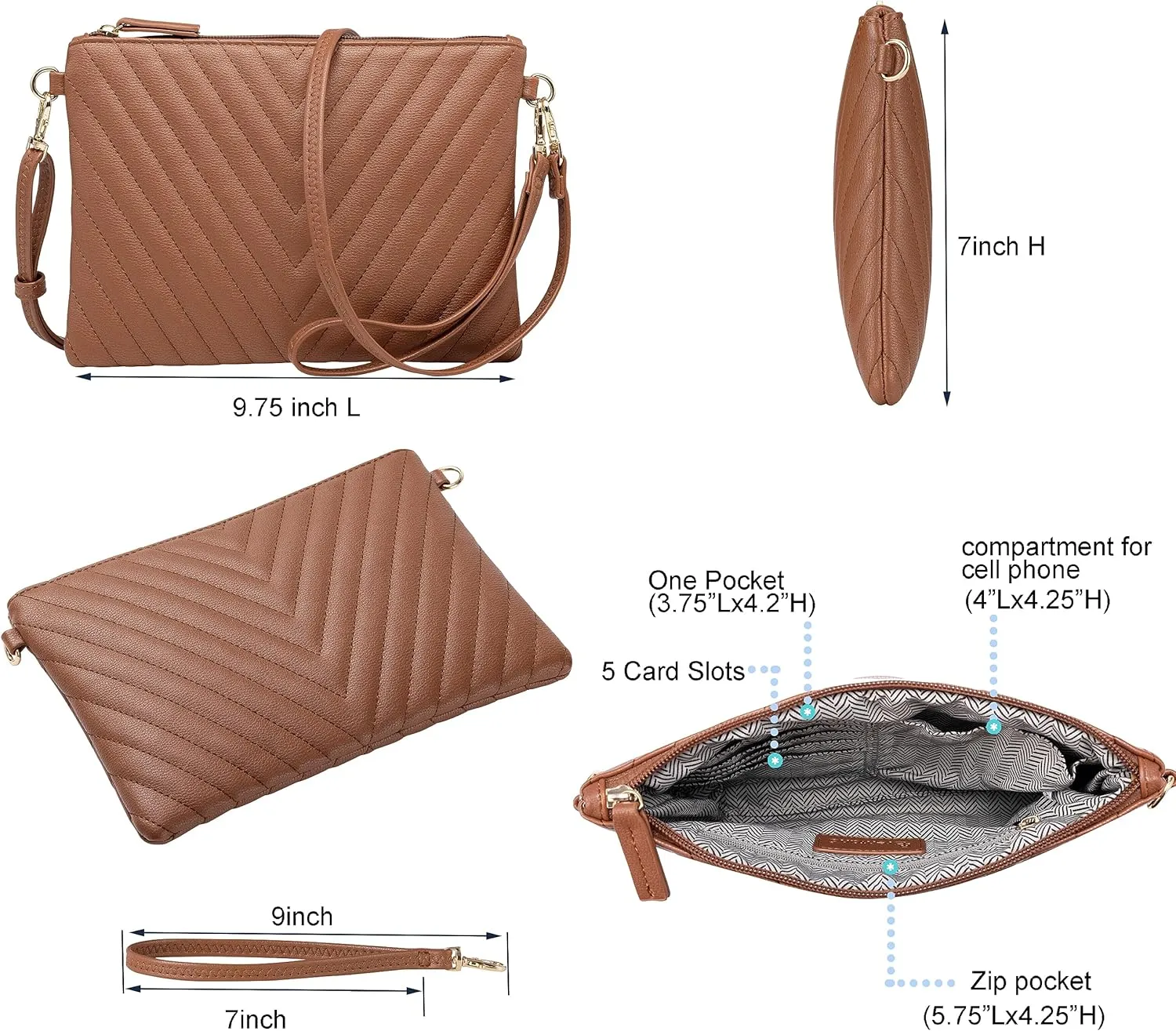 B BRENTANO Chevron Embroidered Crossbody Clutch Bag Pouch with Removable Wristlet & Adjustable Shoulder Strap