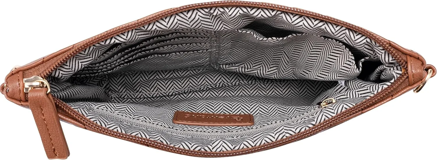 B BRENTANO Chevron Embroidered Crossbody Clutch Bag Pouch with Removable Wristlet & Adjustable Shoulder Strap