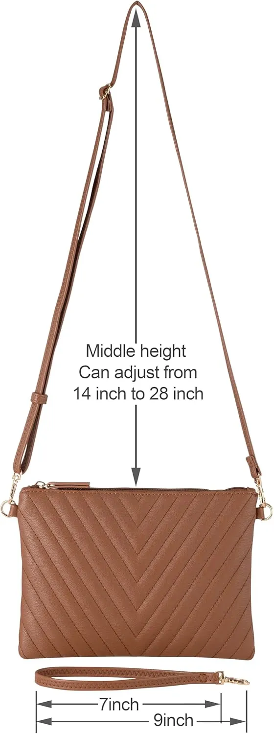 B BRENTANO Chevron Embroidered Crossbody Clutch Bag Pouch with Removable Wristlet & Adjustable Shoulder Strap