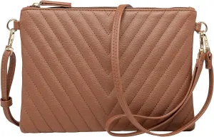 B BRENTANO Chevron Embroidered Crossbody Clutch Bag Pouch with Removable Wristlet & Adjustable Shoulder Strap