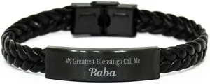 Baba Braided Leather Bracelet, My Greatest Blessings Call Me Baba Sentimental Heartfelt Christmas Birthday Engraved Gifts for Men Women