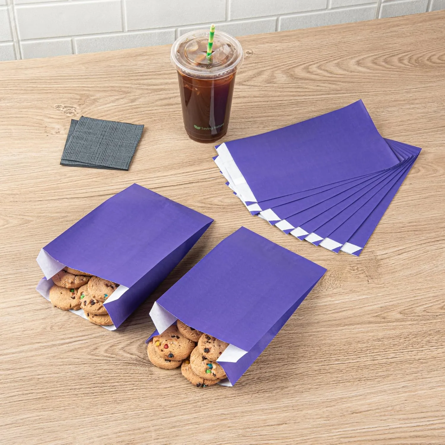 Bag Tek Purple Paper French Fry/Snack Bag - 5" x 3" x 8 3/4" - 100 count box