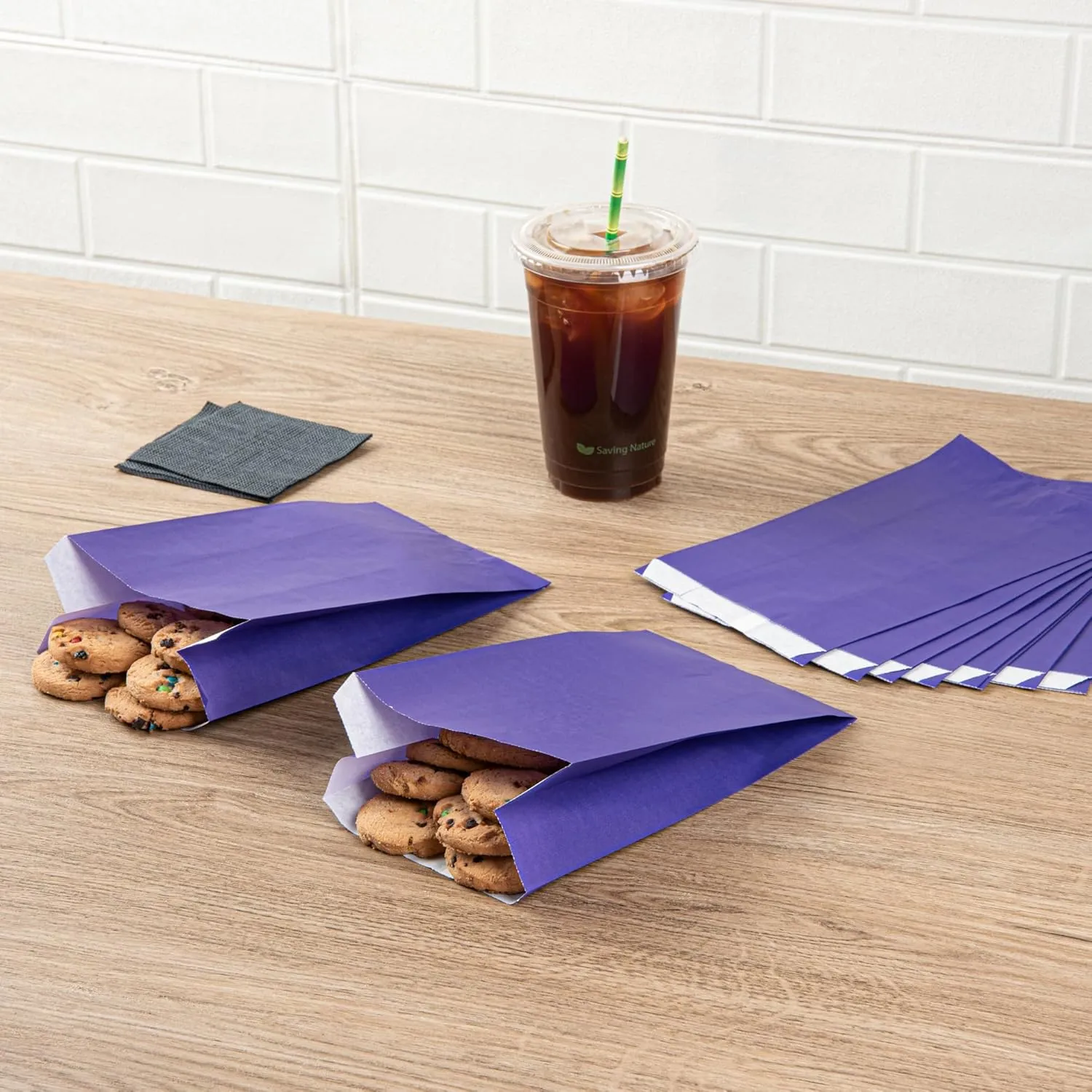 Bag Tek Purple Paper French Fry/Snack Bag - 5" x 3" x 8 3/4" - 100 count box
