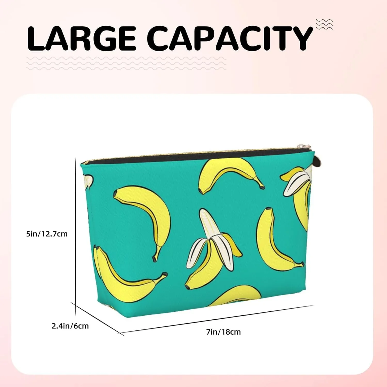 Bananas On Green Cosmetic Bag Travel Makeup Bag Organizer Toiletry Bag with Zipper Storage Pouch Coin Purse Brushes for Women Girls Gifts