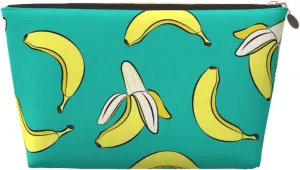 Bananas On Green Cosmetic Bag Travel Makeup Bag Organizer Toiletry Bag with Zipper Storage Pouch Coin Purse Brushes for Women Girls Gifts