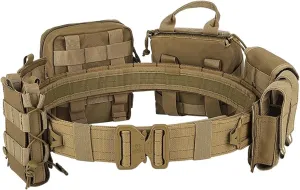 Battle Belt with Accessories 8-in-1 Detachable Utility Belt Adjustable Comfortable Heavy Duty Tactical Combat Belt for Daily Commuting, Hunting, Simulated Training,Utility