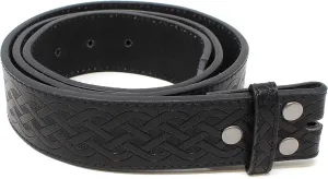 BC Belts Leather Belt Strap with Embossed Celtic Knot Weave Pattern 1.5" Wide with Snaps