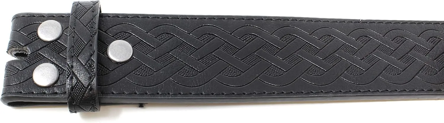 BC Belts Leather Belt Strap with Embossed Celtic Knot Weave Pattern 1.5" Wide with Snaps